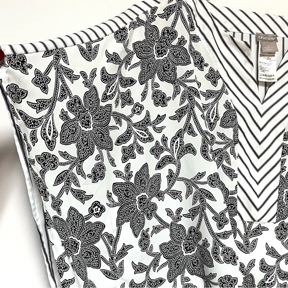 Chicos Top Size Large Floral Striped Mix Print Tie Front Flutter Sleeve 2 12/14 - Picture 4 of 12
